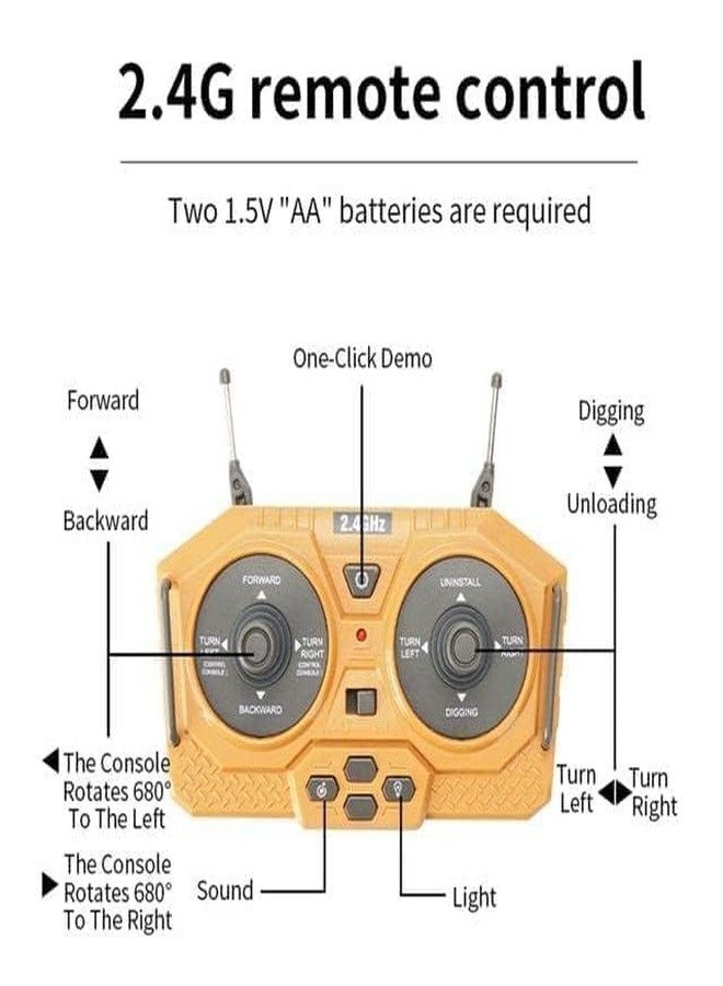 لعبة حفارة تعمل بجهاز تحكم عن بعد من جوي جاي، 11 قناة، 2.4 جيجاهرتز، مركبة بناء مزودة بمجرفة معدنية، دوران 680 درجة، أضواء وأصوات، مقياس 1/20، لعبة حفارة للأطفال من عمر 3 سنوات فما فوق، متعددة الألوان - Image 5